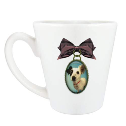 Чашка Латте с принтом Собака в медальоне