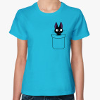 Классическая женская футболка Кот в кармане