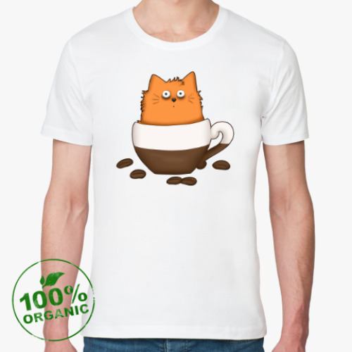 Футболка из органик-хлопка с принтом Кофейный кот
