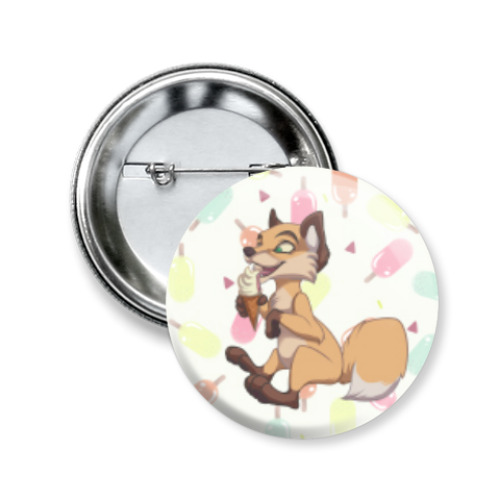 Значок 50мм с принтом Лисичка с мороженкой