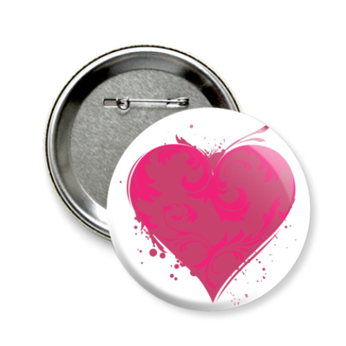 Значок 58мм с принтом сердечко