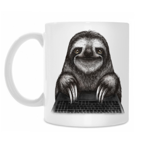 Кружка с принтом Ленивец компьютерный