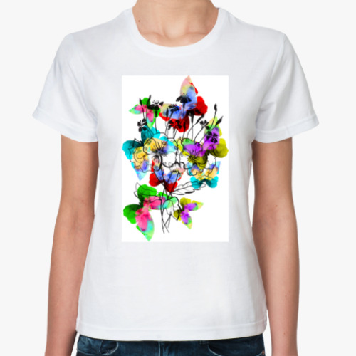 Классическая футболка с принтом Летние бабочки