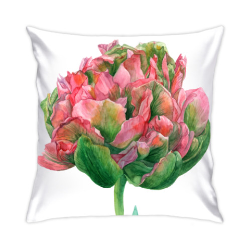 Подушка с принтом Цветок тюльпан акварель