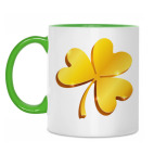 Двухцветная кружка Золотой объемный клевер