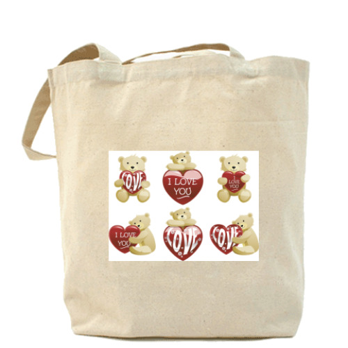 Сумка шоппер с принтом Мишки и сердечки