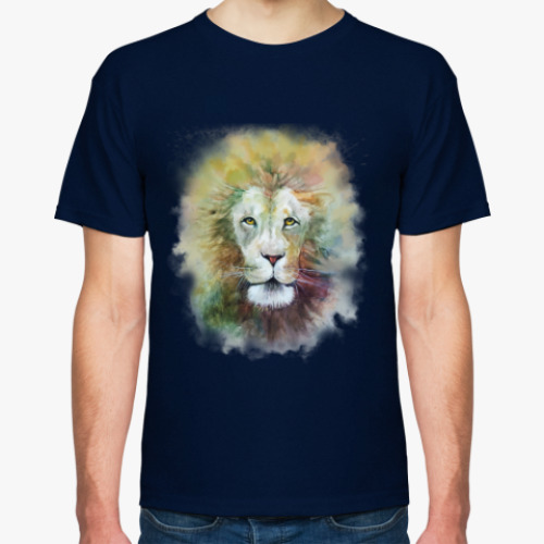 Футболка с принтом Лев, акварель
