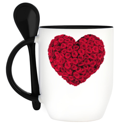 Кружка с ложкой с принтом Сердце из роз