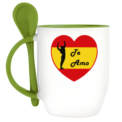 Кружка с ложкой с принтом Я люблю тебя по-испански