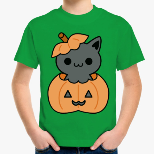 Детская футболка с принтом Pumpkin Cat