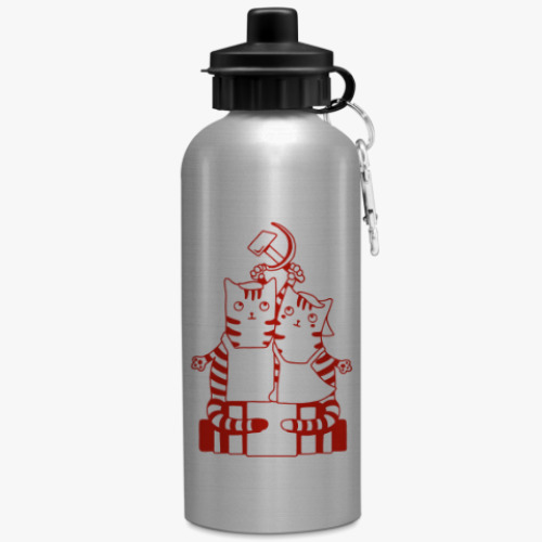 Бутылка с карабином (500 мл) с принтом Котики ретро СССР