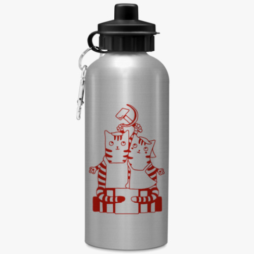 Бутылка с карабином (500 мл) с принтом Котики ретро СССР