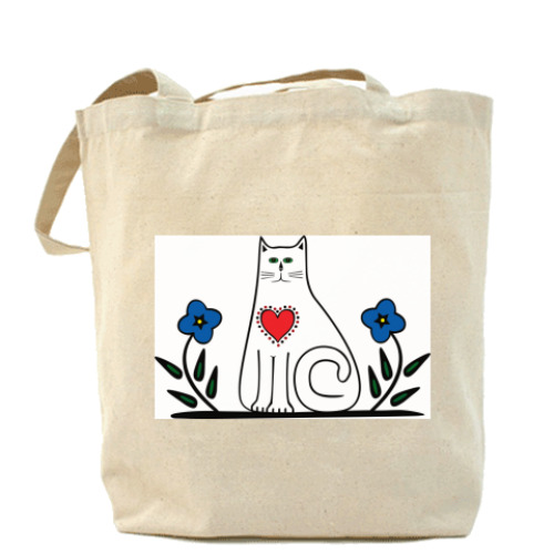 Сумка шоппер с принтом Кот и сердце