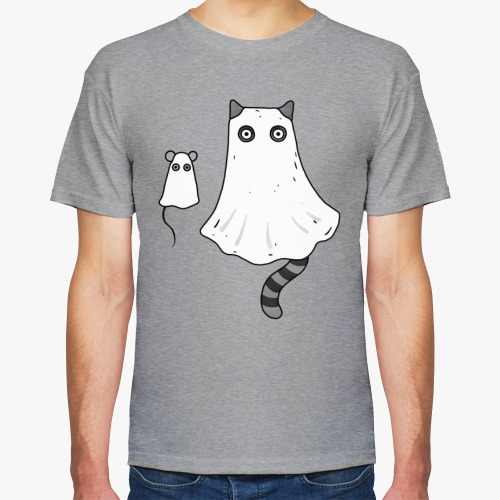 Футболка с принтом Ночные приведения кот и мышь