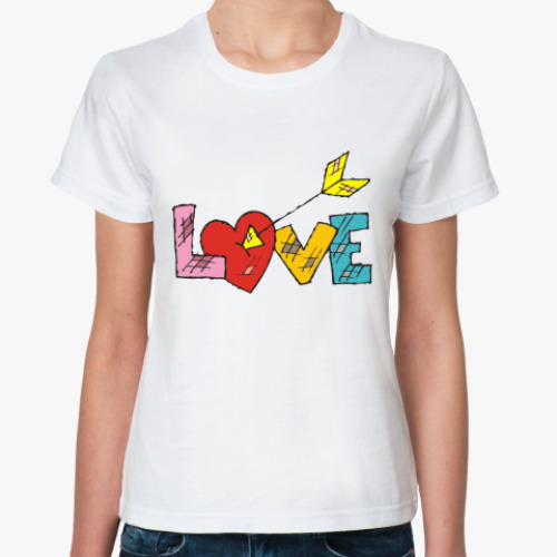 Классическая футболка с принтом любовь
