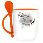Кружка с ложкой Снегири