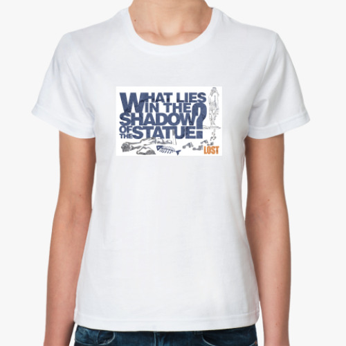 Классическая футболка с принтом 'Что в тени статуи?'