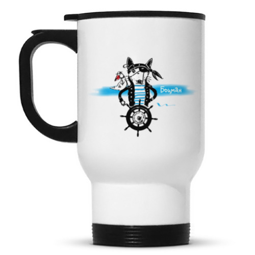 Кружка-термос с принтом  Морской волк с чайкой - пираты северных морей.