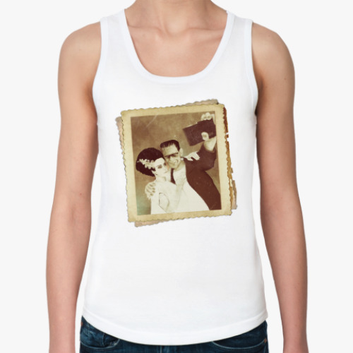 Женская майка с принтом Монстр Франкенштейна и невеста