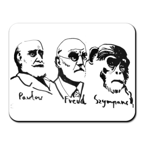 Коврик для мыши с принтом Павлов-Фрейд-Шимпанзе