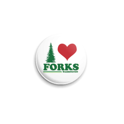Значок 25мм с принтом I love Forks.WA