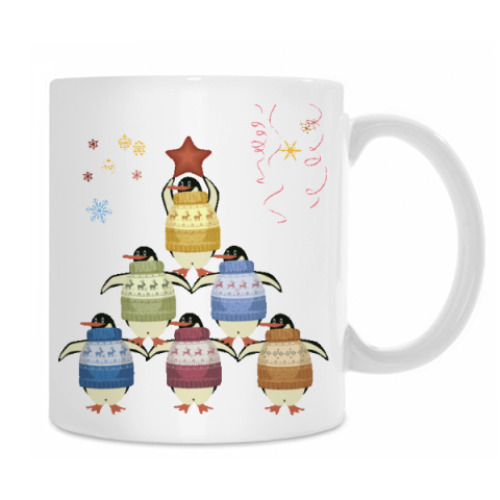 Кружка с принтом Новогодние пингвины