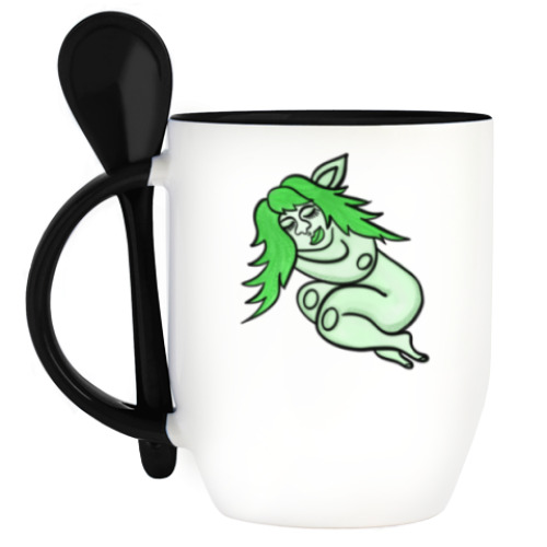 Кружка с ложкой с принтом Дремлющая троллита