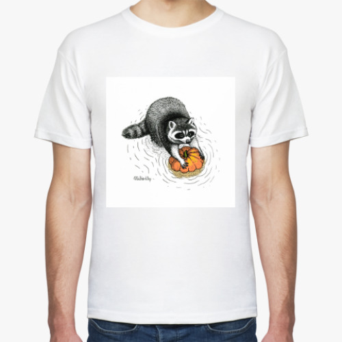 Футболка с принтом Енот с тыквой