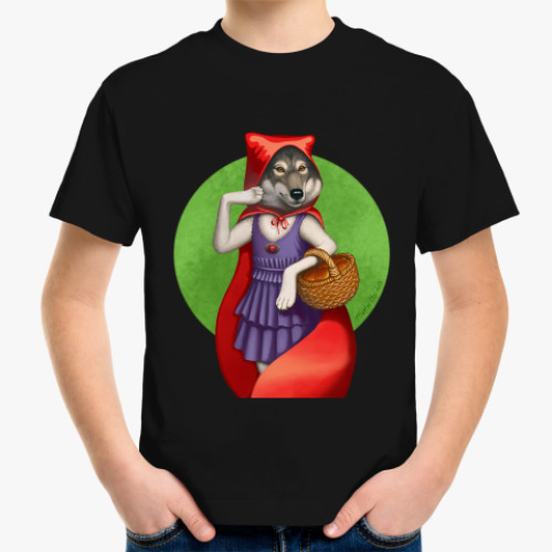 Детская футболка с принтом Волк в красном