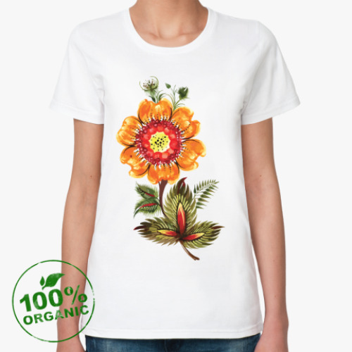 Женская футболка из органик-хлопка с принтом Хохлома