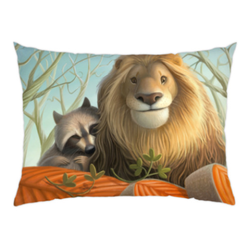 Подушка с принтом Лев и Енот