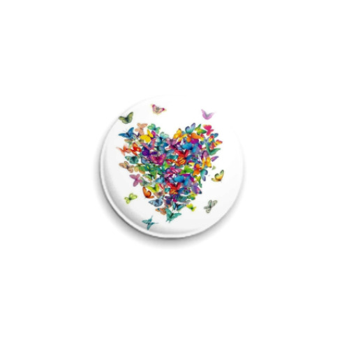 Значок 25мм с принтом Сердце из бабочек