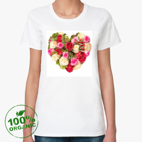 Женская футболка из органик-хлопка с принтом Сердце из роз