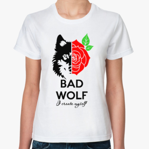 Классическая футболка с принтом Bad Wolf Доктор Кто