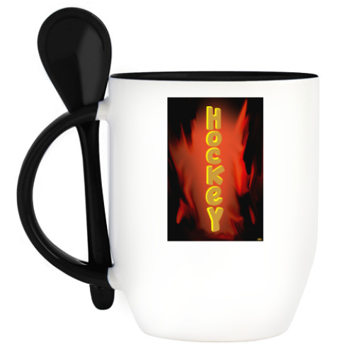 Кружка с ложкой с принтом Хоккей