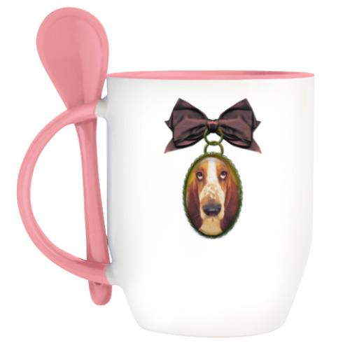 Кружка с ложкой с принтом Собака в медальоне