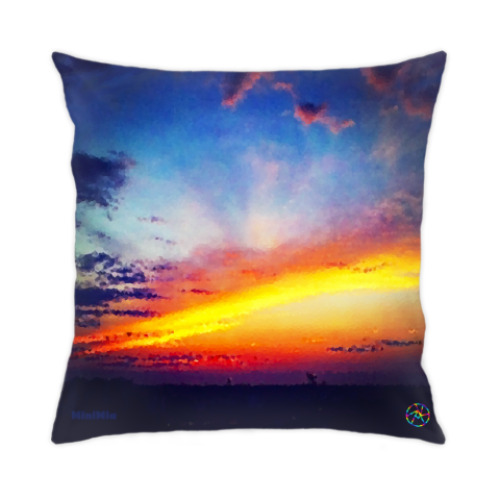 Подушка с принтом Закат - Перо жар-птицы