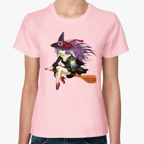 Женская футболка с принтом Ведьмочка на метле