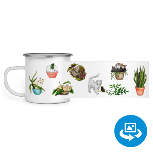 Эмалированная кружка (круговая запечатка) с принтом Котики - цветы жизни