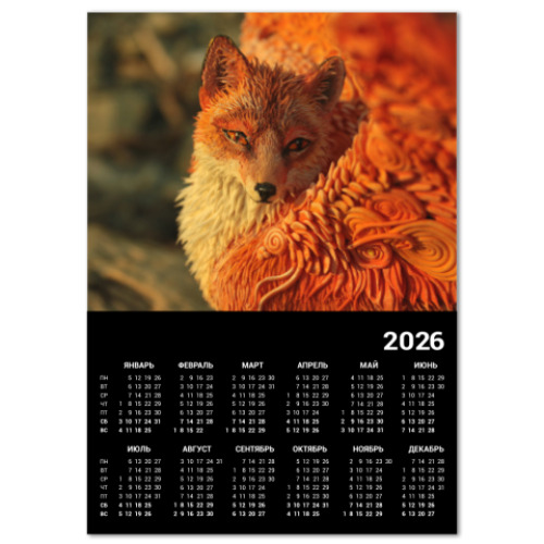 Календарь с принтом Огненный лис