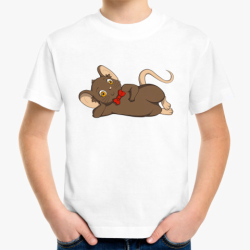 Детская футболка с принтом Мышка с бантиком.