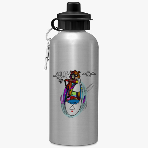 Бутылка с карабином (500 мл) с принтом Медведь SUP