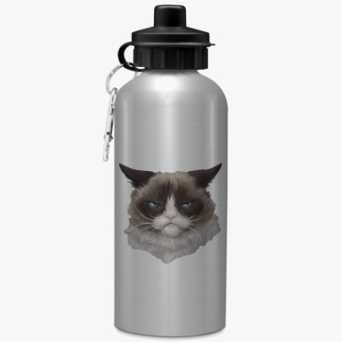 Бутылка с карабином (500 мл) с принтом Grumpy Cat / Сердитый Кот