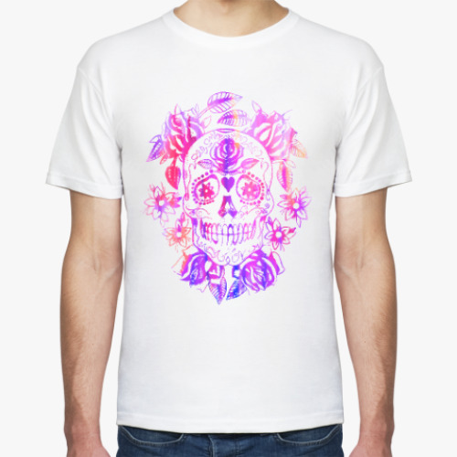 Футболка с принтом Череп акварельный