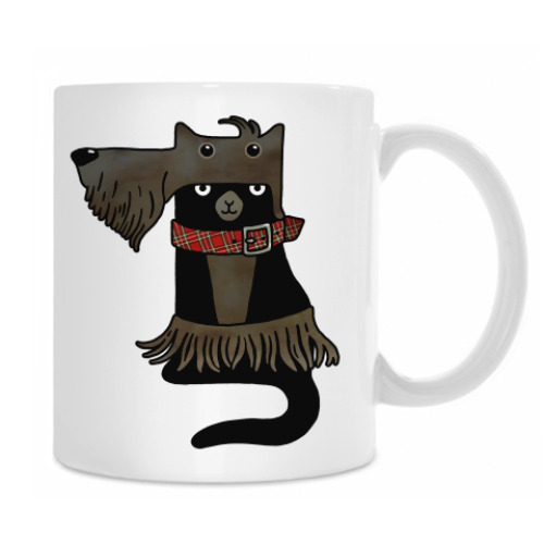 Кружка с принтом Кот в костюме скотч-терьера