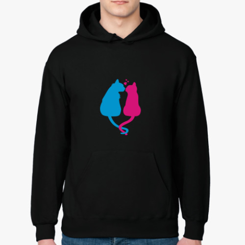 Толстовка худи с принтом Кот и кошка