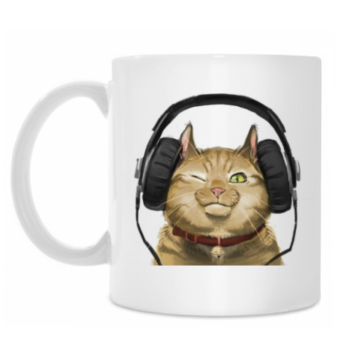 Кружка с принтом Кот в наушниках