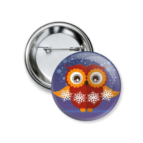 Значок 37мм с принтом Зимняя сова