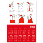 Календарь A3 2026, красный Прикольный Дед Мороз