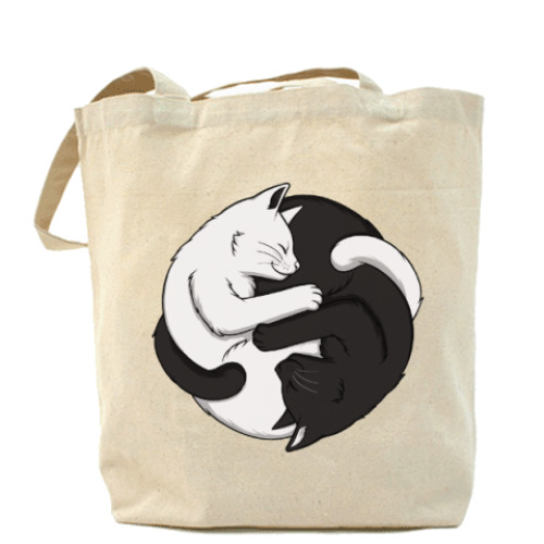 Сумка шоппер с принтом Черный и белый кот инь-ян